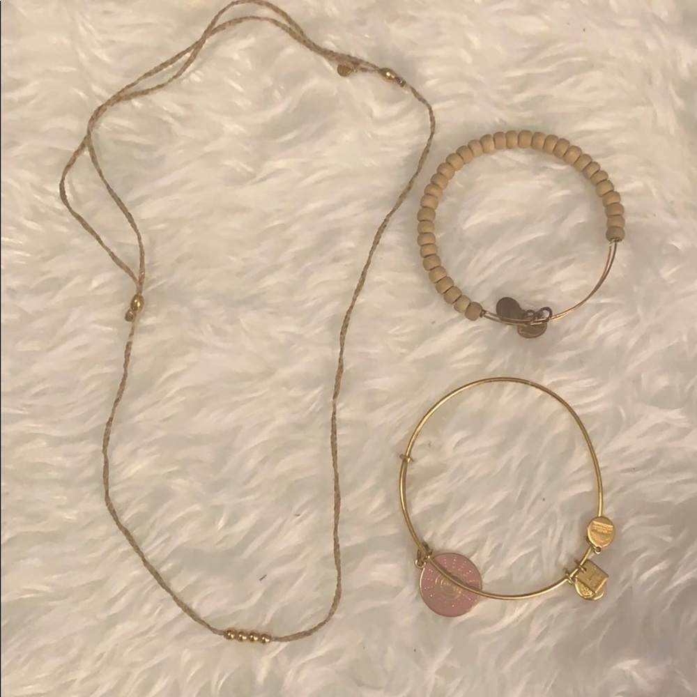 Alex and Ani bracelets and necklace